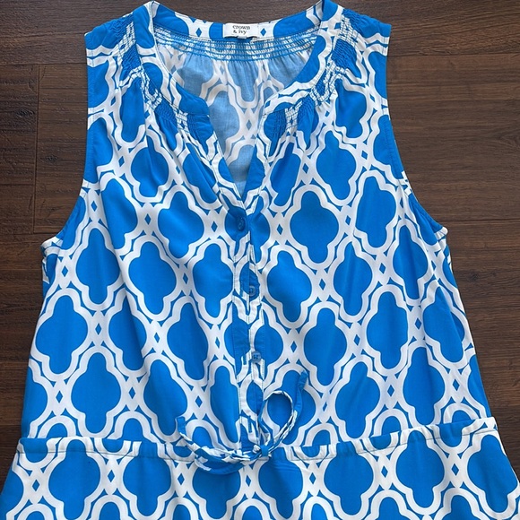 Crown & Ivy pre loved Blue/ White Print Midi Dress with drawstring. - Picture 4 of 7